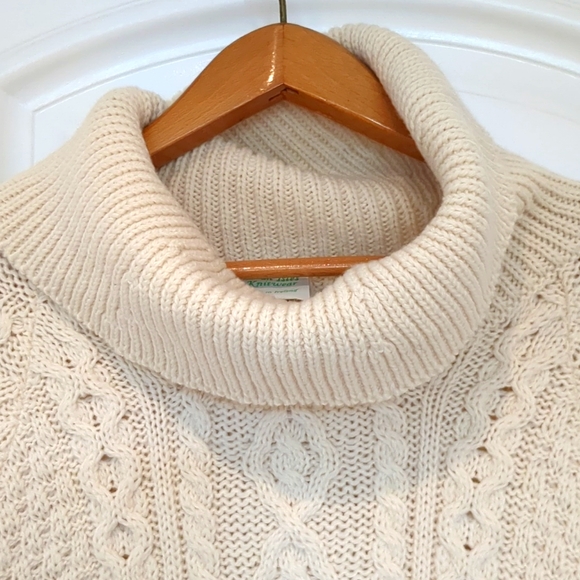 Aran Isles Irish Made Pure Wool Cabled Cowl Neck Pocket Fisherman Sweater XL - Picture 6 of 10
